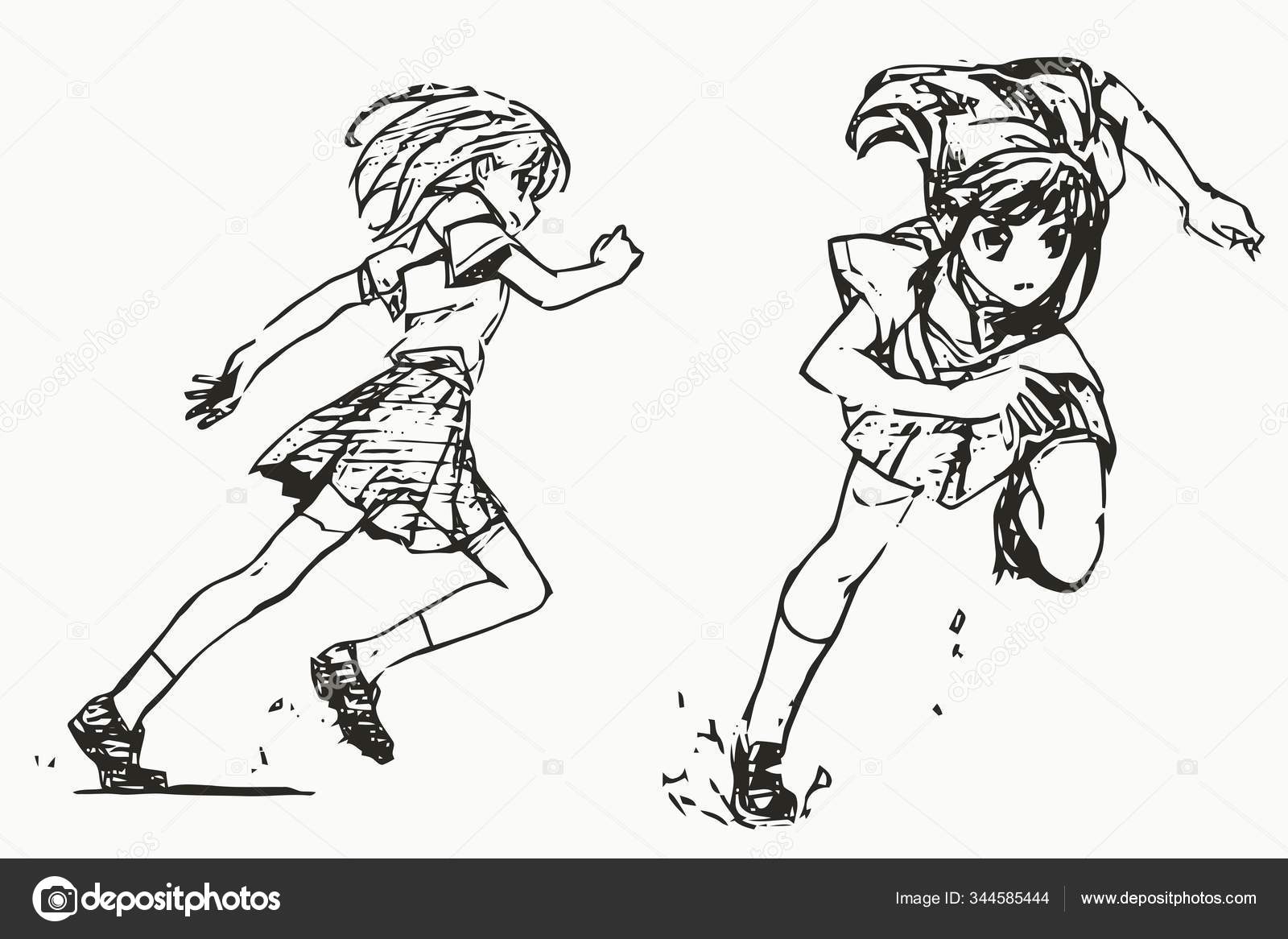 Anime Poses Desenho Referência Anime Corpo Esboço Bonito Menina